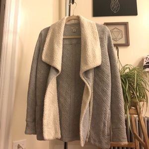 llbean • sherpa-trimmed open cardigan / xs, gray